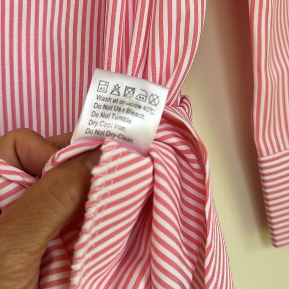New Without Tag Pink And White Striped Shirtdress With Two Hidden Pockets - Picture 5 of 7